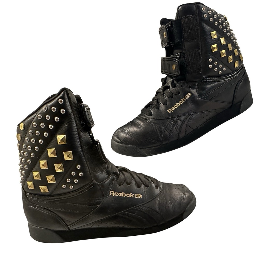 Reebok Freestyle Hi Womens 6.5 Gold Studded Alicia Keys Double Bubble Shoes